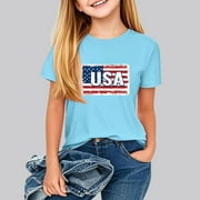 Tdoqot 4th of July Shirts Kids- Short Sleeve Cute Crewneck Patriotic Clothes Girls Boys T Shirts Blue Size 9 T